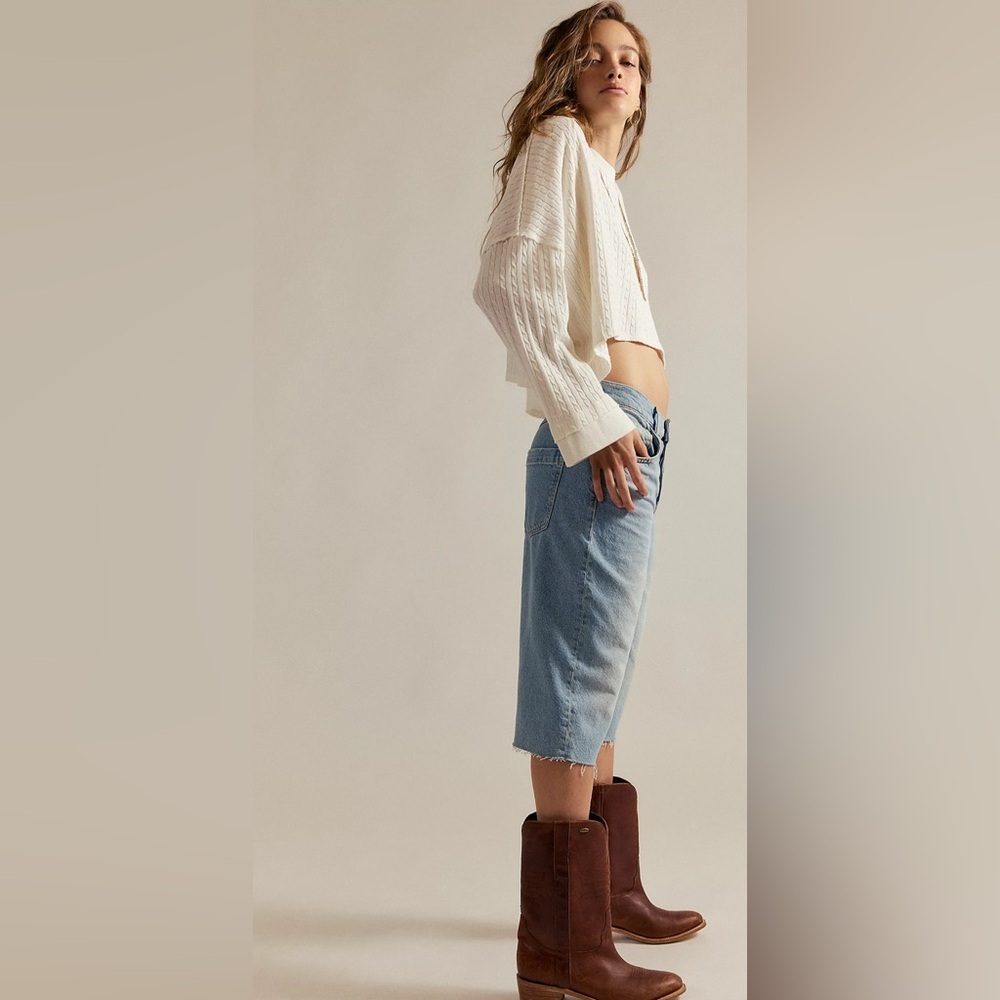 Free People Light Wash Denim Knee-Length Jean Shorts - Picture 3 of 11
